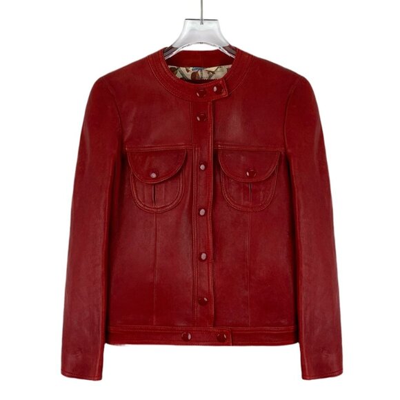 Gucci Red Lamb Leather Single-Breasted Long-Sleeve Jacket Size XS